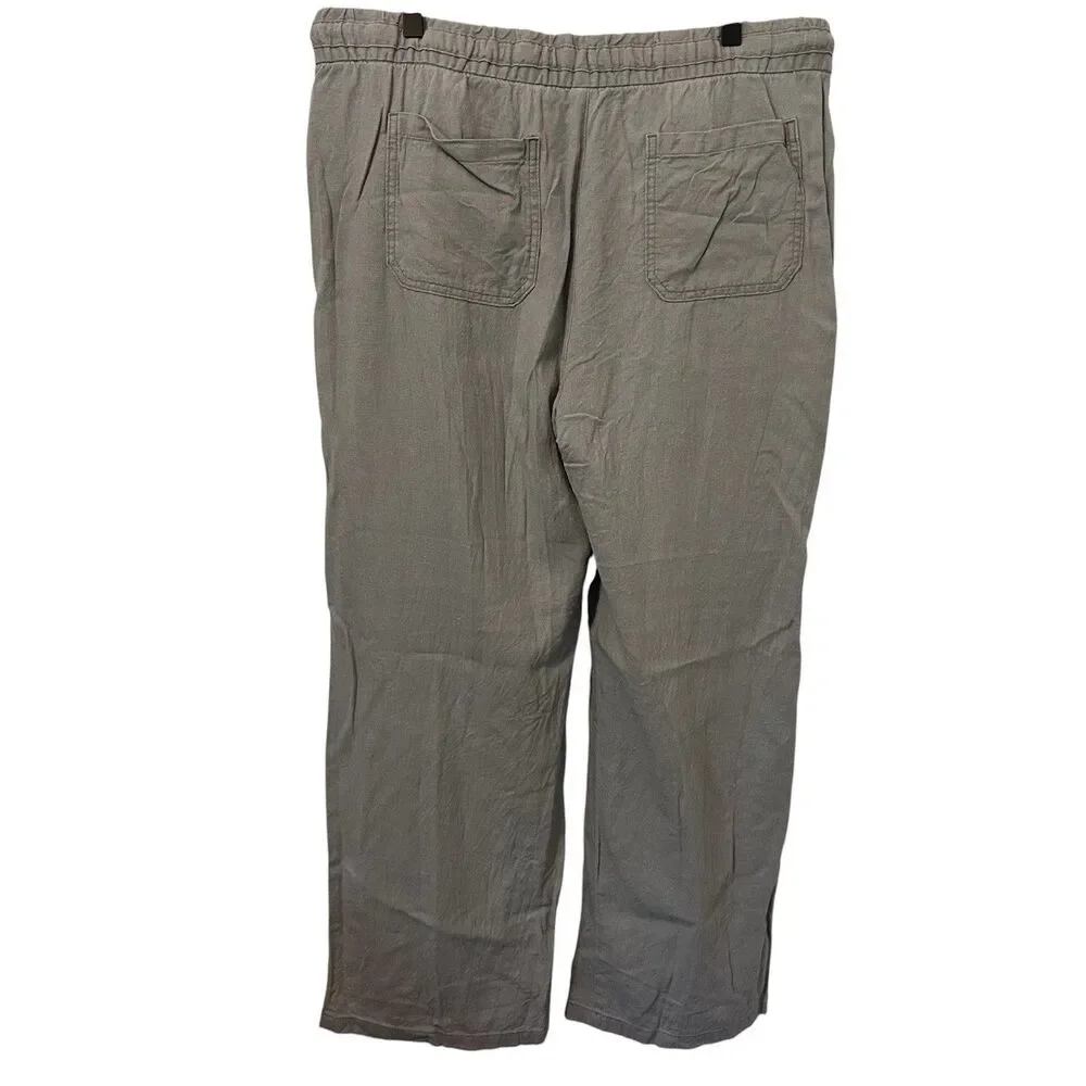 Old Navy Pants Women Size L Gray Linen Blend Drawstring Elastic Waist Coastal